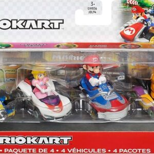 Hot Wheels Mario Kart 4 Pack yoshi, princess peach, mario, orange shy guy
